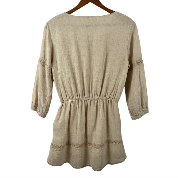 ANINE BING Neutral Linen Cotton Eyelet Lace Trim Dress - Picture 5 of 11